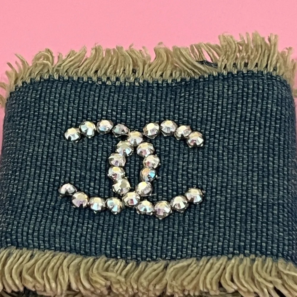πSOLDπ CHANEL Embellished Denim Cuff Bracelet - Picture 3 of 8